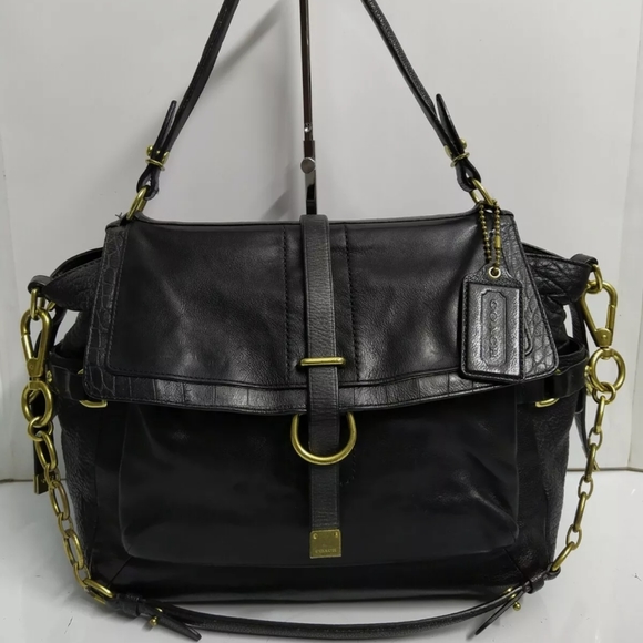 - Coach Pinnacle Black Leather Eva Shoulder Handbag - Picture 3 of 13